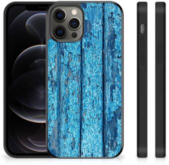 B2Ctelecom Telefoonhoesje iPhone 12 Pro Max Backcase Siliconen Hoesje met Zwarte rand Wood Blue