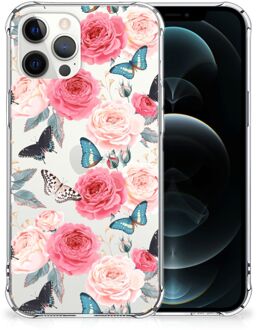 B2Ctelecom Telefoonhoesje  iPhone 12 Pro Max Silicone Case met transparante rand Butterfly Roses