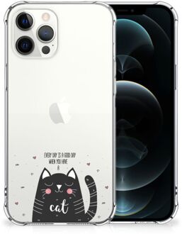 B2Ctelecom Telefoonhoesje  iPhone 12 Pro Max Silicone Case met transparante rand Cat Good Day