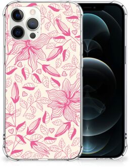 B2Ctelecom Telefoonhoesje  iPhone 12 Pro Max TPU Case anti-shock met transparante rand Roze Bloemen