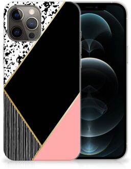 B2Ctelecom Telefoonhoesje iPhone 12 Pro Max TPU Silicone Hoesje Black Pink Shapes