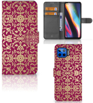 B2Ctelecom Telefoonhoesje met foto Motorola Moto G 5G Plus Bookcase Cadeautips Barok Pink