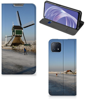 B2Ctelecom Telefoonhoesje met Logo OPPO A73 5G Smartphone Hoesje Schaatsers