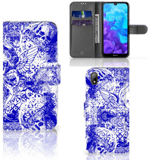 B2Ctelecom Telefoonhoesje met Naam Huawei Y5 (2019) Angel Skull Blue