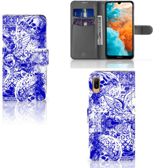 B2Ctelecom Telefoonhoesje met Naam Huawei Y6 (2019) Angel Skull Blue