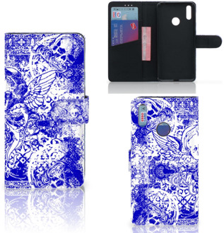 B2Ctelecom Telefoonhoesje met Naam Huawei Y7 (2019) Angel Skull Blue