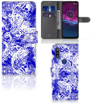 B2Ctelecom Telefoonhoesje met Naam Motorola One Action Angel Skull Blue