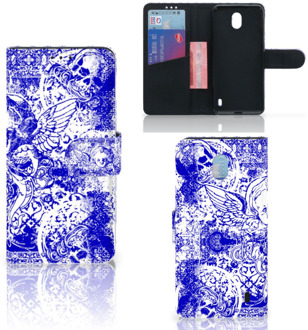 B2Ctelecom Telefoonhoesje met Naam Nokia 1 Plus Angel Skull Blue