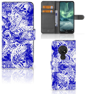 B2Ctelecom Telefoonhoesje met Naam Nokia 7.2 | Nokia 6.2 Angel Skull Blue