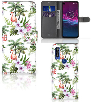 B2Ctelecom Telefoonhoesje met Pasjes Motorola One Action Flamingo Palms