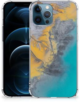 B2Ctelecom Telefoonhoesje met tekst iPhone 12 | 12 Pro Telefoon Hoesje met doorzichtige rand Marble Blue Gold