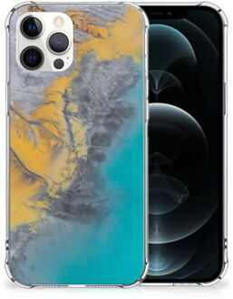 B2Ctelecom Telefoonhoesje met tekst iPhone 12 Pro Max Telefoon Hoesje met doorzichtige rand Marble Blue Gold