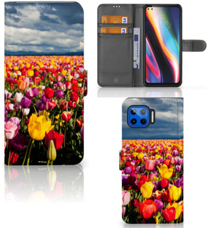 B2Ctelecom Telefoonhoesje met Tekst Motorola Moto G 5G Plus Wallet Book Case Moederdag Cadeau Tulpen