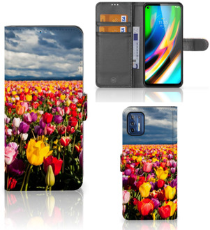 B2Ctelecom Telefoonhoesje met Tekst Motorola Moto G9 Plus Wallet Book Case Moederdag Cadeau Tulpen