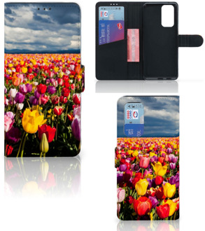 B2Ctelecom Telefoonhoesje met Tekst OnePlus 9 Pro Wallet Book Case Moederdag Cadeau Tulpen