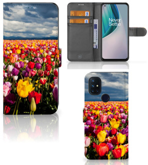 B2Ctelecom Telefoonhoesje met Tekst OnePlus Nord N10 Wallet Book Case Moederdag Cadeau Tulpen