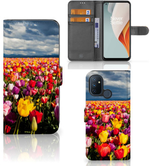 B2Ctelecom Telefoonhoesje met Tekst OnePlus Nord N100 Wallet Book Case Moederdag Cadeau Tulpen