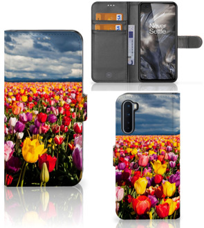 B2Ctelecom Telefoonhoesje met Tekst OnePlus Nord Wallet Book Case Moederdag Cadeau Tulpen