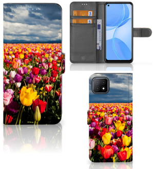 B2Ctelecom Telefoonhoesje met Tekst OPPO A73 5G Wallet Book Case Moederdag Cadeau Tulpen