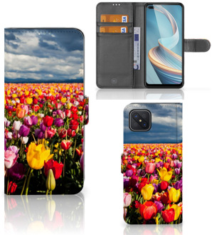 B2Ctelecom Telefoonhoesje met Tekst OPPO Reno4 Z Wallet Book Case Moederdag Cadeau Tulpen