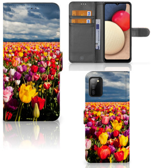 B2Ctelecom Telefoonhoesje met Tekst Samsung Galaxy A02s Flip Cover Samsung M02s Wallet Book Case Moederdag Cadeau Tulpen