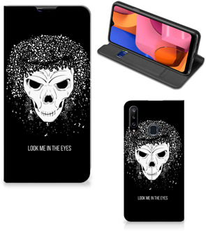 B2Ctelecom Telefoonhoesje met Tekst Samsung Galaxy A20s Bookstyle Case Skull Hair