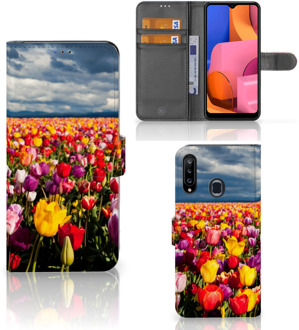 B2Ctelecom Telefoonhoesje met Tekst Samsung Galaxy A20s Wallet Book Case Moederdag Cadeau Tulpen