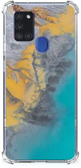 B2Ctelecom Telefoonhoesje met tekst Samsung Galaxy A21s Telefoon Hoesje met doorzichtige rand Marble Blue Gold