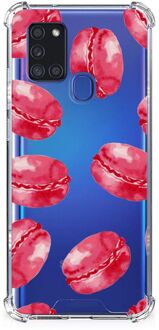 B2Ctelecom Telefoonhoesje met tekst Samsung Galaxy A21s Telefoon Hoesje met doorzichtige rand Pink Macarons