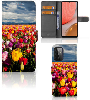 B2Ctelecom Telefoonhoesje met Tekst Samsung Galaxy A72 Wallet Book Case Moederdag Cadeau Tulpen