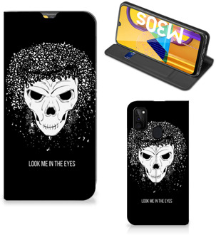 B2Ctelecom Telefoonhoesje met Tekst Samsung Galaxy M21 Bookstyle Case Skull Hair