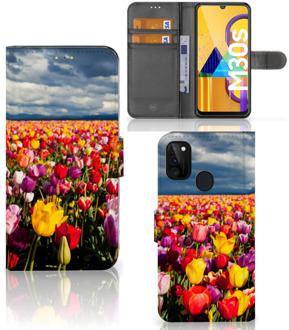 B2Ctelecom Telefoonhoesje met Tekst Samsung Galaxy M21 Wallet Book Case Moederdag Cadeau Tulpen