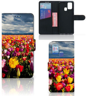 B2Ctelecom Telefoonhoesje met Tekst Samsung Galaxy M31 Wallet Book Case Moederdag Cadeau Tulpen