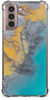 B2Ctelecom Telefoonhoesje met tekst Samsung Galaxy S21 Plus Telefoon Hoesje met doorzichtige rand Marble Blue Gold