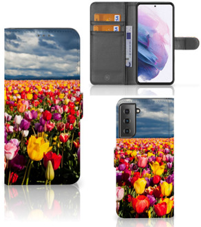 B2Ctelecom Telefoonhoesje met Tekst Samsung Galaxy S21 Plus Wallet Book Case Moederdag Cadeau Tulpen