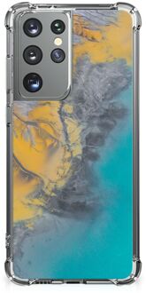 B2Ctelecom Telefoonhoesje met tekst Samsung Galaxy S21 Ultra Telefoon Hoesje met doorzichtige rand Marble Blue Gold