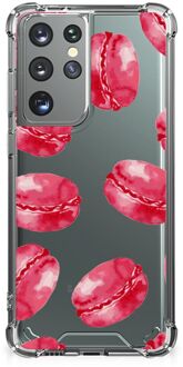 B2Ctelecom Telefoonhoesje met tekst Samsung Galaxy S21 Ultra Telefoon Hoesje met doorzichtige rand Pink Macarons