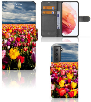 B2Ctelecom Telefoonhoesje met Tekst Samsung Galaxy S21 Wallet Book Case Moederdag Cadeau Tulpen