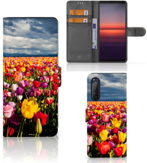 B2Ctelecom Telefoonhoesje met Tekst Sony Xperia 5II Wallet Book Case Moederdag Cadeau Tulpen