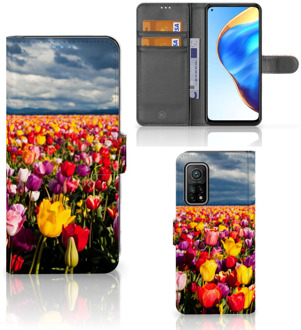 B2Ctelecom Telefoonhoesje met Tekst Xiaomi Mi 10T Pro | Mi 10T Wallet Book Case Moederdag Cadeau Tulpen