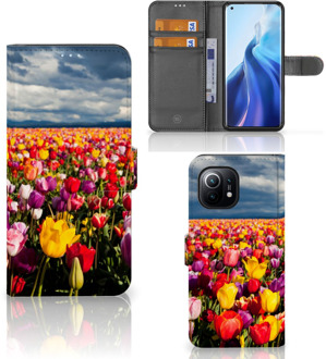 B2Ctelecom Telefoonhoesje met Tekst Xiaomi Mi 11 Wallet Book Case Moederdag Cadeau Tulpen