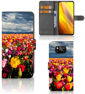 B2Ctelecom Telefoonhoesje met Tekst Xiaomi Poco X3 Wallet Book Case Moederdag Cadeau Tulpen