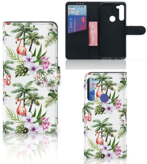 B2Ctelecom Telefoonhoesje Motorola G8 Power Flip Hoesje met naam Flamingo Palms