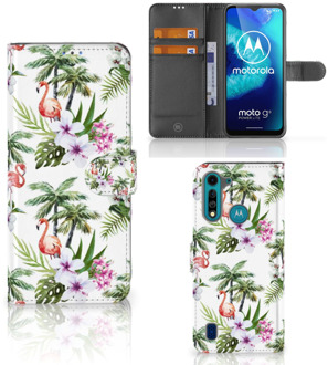 B2Ctelecom Telefoonhoesje Motorola G8 Power Lite Flip Hoesje met naam Flamingo Palms