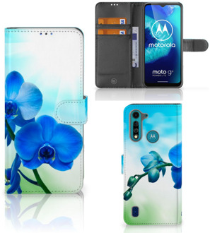 B2Ctelecom Telefoonhoesje Motorola G8 Power Lite Wallet Book Case met foto Orchidee Blauw Valentijn Cadeautje Vrouw