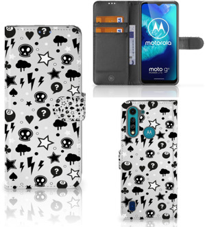 B2Ctelecom Telefoonhoesje Motorola G8 Power Lite Wallet Book Case met Pasjeshouder Silver Punk