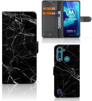 B2Ctelecom Telefoonhoesje Motorola G8 Power Lite Wallet Book Case Vaderdag Cadeau Marmer Zwart