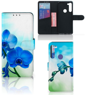 B2Ctelecom Telefoonhoesje Motorola G8 Power Wallet Book Case met foto Orchidee Blauw Valentijn Cadeautje Vrouw