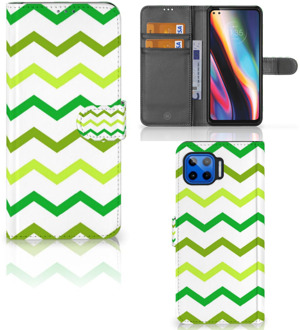 B2Ctelecom Telefoonhoesje Motorola Moto G 5G Plus Flip Case Zigzag Groen