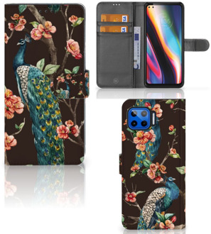 B2Ctelecom Telefoonhoesje Motorola Moto G 5G Plus Flipcase Cover Pauw met Bloemen